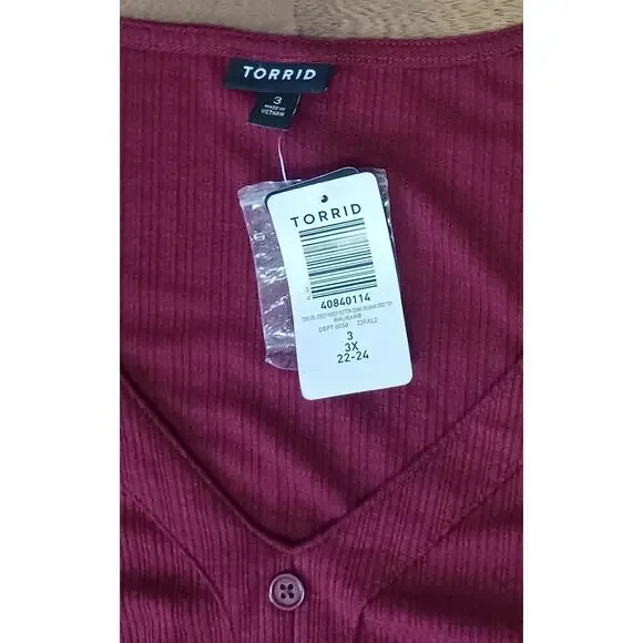 Torrid Textured Jersey V-Neck Button Down Dolman Crop Top Women's Size 3 NWT! - Picture 6 of 9